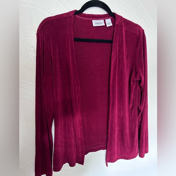 Chicos Travelers Womens 2 (12) Maroon Open Cardigan Stretch Long Sleeve - Picture 1 of 3